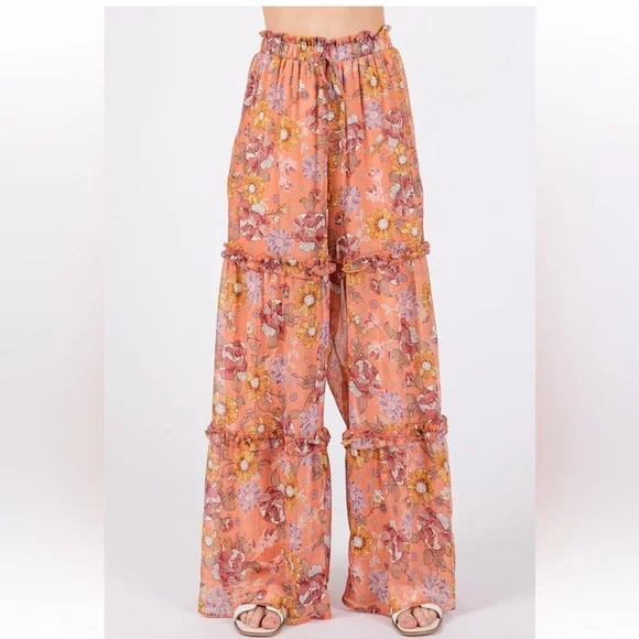 21 Boho Floral Print Ruffled Tiered Pants - Picture 4 of 5